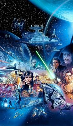 the star wars movie poster with many characters