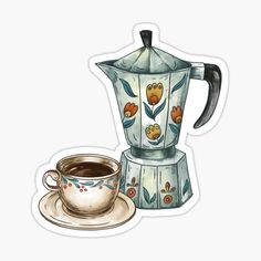 a coffee pot and saucer sticker