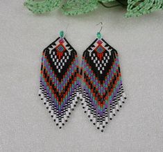 Long Beaded Earrings, Earrings Native American, Native American Beaded Earrings, Boho Style Earrings, Beaded Earrings Patterns, Native American Beading, Earrings Long, Earring Patterns, Indian Style