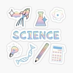 the words science are surrounded by various stickers