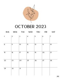 a calendar with the date for october and an image of a plant on top of it