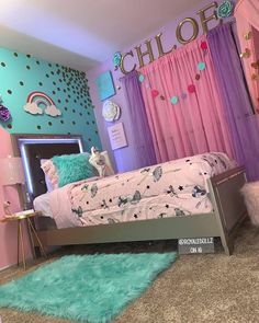 Girlie Rooms Ideas, Unicorn Princess Room, My Little Pony Room Decor, Little Kids Room Ideas, Toddler Unicorn Room, Daughter Room Makeover, Small Bedroom Ideas For 2 Sisters, Princess Room Ideas, Barbie Bedroom Ideas