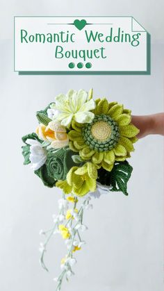 a bouquet made out of flowers is being held by a woman's hand with the words romantic wedding bouquet above it