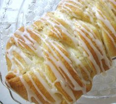 a close up of a pastry on a glass plate