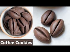 coffee cookies sitting in a bowl on top of a table