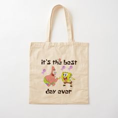 100% cotton reusable shopping carry bag with digital print on one side. SquarePants - SpongeBob SquarePants It's the best day ever! classical l T-Shirt Casual Cotton Canvas Bag With Screen Print, Casual Canvas Bag With Screen Print, Fun Cotton Tote Canvas Bag, Fun Cotton Canvas Bag For Everyday, The Best Day, Cotton Tote Bag, Spongebob Squarepants, Carry Bag, Best Day Ever