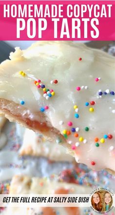 homemade copycat pop tarts with sprinkles and white frosting on top