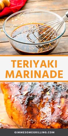 teriyaki marinade in a glass bowl on a wooden table with text overlay