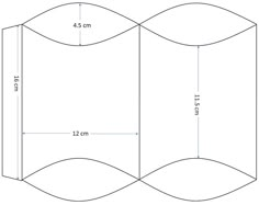 an open box with measurements for the front and back sides, as shown in this drawing