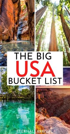 the big usa bucket list with pictures of different places