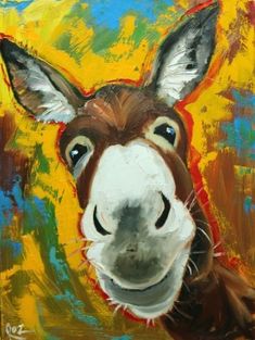 a painting of a donkey with blue eyes