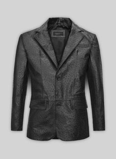 Prep up a regal solid touch with our Black Ostrich Leather Blazer to your look that has everyone's attention and keeps you comfortable throughout the day.    Glamorize your closet and transform your aura for a charming look.   Made Using Pure Napa Sheep Skin Leather.  Look Includes    Black Ostrich  Leather Color  Two Button Jacket Style  Single Vent  Two Jacket Cuff Button    Click 'Customize Now' to modify the look if needed.    Made as per your measurements. Luxury Single-breasted Leather Blazer, Silver Leather Jacket, Brown Tweed Suit, Tweed Pants, Button Click, Sheep Skin, Linen Suits, Green Suit, Custom Suit