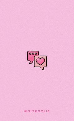 a pink background with two speech bubbles and a heart in the middle, on top of each other