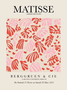 the cover of matissee magazine, featuring red and pink leaves on a beige background