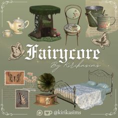 an advertisement for fairy furniture and accessories on the front cover of a postcard book