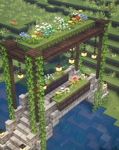 Cottagecore Minecraft Village Ideas, Minecraft Fairy Village Builds, Minecraft Houses Cottagecore Tutorial, Cute Minecraft Bridges, Minecraft Wells Designs Cottagecore, Inside Minecraft Houses Ideas Cottage, Minecraft Building Ideas Vanilla, Minecraft Cottagecore Bridge, Minecraft House Inspiration Aesthetic