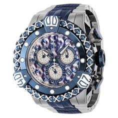 This Invicta watch is the very first one produced in its limited edition series. From the Reserve collection, it holds an exact Quartz movement, as well as a 0.48 carats of diamonds, and it features a sturdy white, dark blue, steel case. On its face you can find a , metal, mother of pearl, oyster dial covered by a durable Flame Fusion Crystal. This style is finished by a reliable steel, dark blue, stainless steel band, and it offers 200 m water resistance.For a limited time, Eyal Lalo is opening Blue Diamond Watch With Subdials, Blue Diamond Watch With Round Subdials, Blue Chronograph Diamond Watch For Formal Occasions, Formal Blue Chronograph Diamond Watch, Blue Diamond Chronograph Watch With Round Dial, Blue Automatic Diamond Watch, Pearl Oyster, Watch Display Case, Best Watches For Men