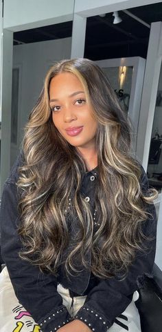 Black And Blonde Highlights Quick Weave, Sew In Blonde Highlights, Honey Brown Hair, Brown Hair Inspo, Hair Color Streaks, Hair Inspiration Long