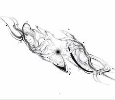 an artistic black and white drawing of some type of object in the air with water droplets