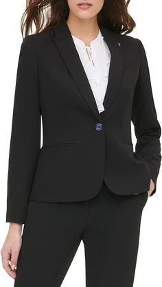 Elevate your professional wardrobe with this Tommy Hilfiger women's blazer. Crafted from a durable poly blend, this black jacket is perfect for any business occasion. The blazer features a classic design that is both timeless and versatile, making it a must-have for any fashion-conscious woman. With its size 8 fit and regular size type, this jacket is tailored to perfection. The blazer's style is perfect for creating a chic and sophisticated look, making it an ideal choice for any fashion-forward woman. Add this Tommy Hilfiger women's blazer to your wardrobe and step into the business world in style. Business Casual Blazer, Business Jacket, Ladies Blazer, Professional Wardrobe, Womens Business Casual, Casual Blazer, Tommy Hilfiger Women, Blazer Buttons, Office Outfits