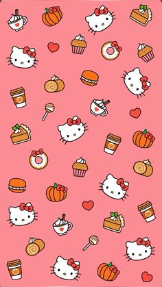 hello kitty wallpaper with many different types of food