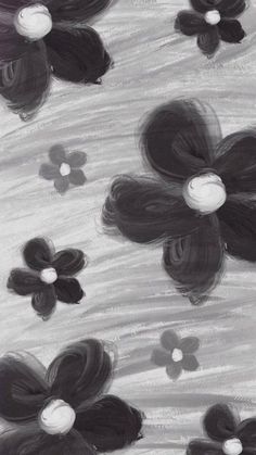 black and white painting of flowers floating on water with bubbles in the air above them