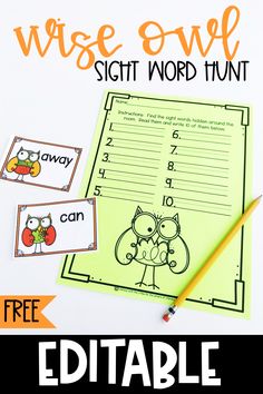 an owl themed sight word hunt with free printables