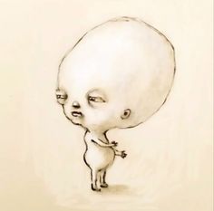 a drawing of an alien holding its head in one hand and looking at the other