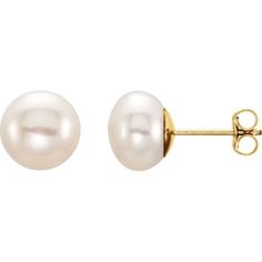 651659 / Set / 14K Yellow / Cultured White Freshwater Pearl / 8.0-9.0 Mm / Polished / Freshwater Cultured Pearl Earrings With Backs Classic White 14k Stamped Earrings, Accessories Making, Studded Necklace, Bow Jewelry, Freshwater Pearls Earrings, Waterproof Jewelry, White Freshwater Pearl, Freshwater Cultured Pearls, Jewelry Repair