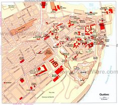 a map of the city of dublin, with red buildings and streets on it's sides