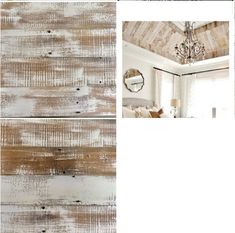 three different pictures of wood planks with white paint