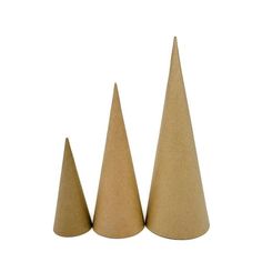 three cones are lined up in the shape of cones on a white background,