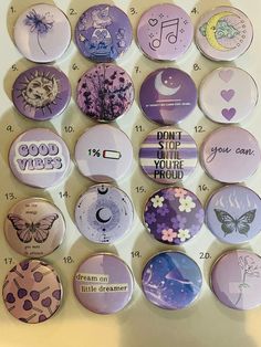 "1.75\" & 2.25\" Purple Inspired Button Pins!" Pin Button Design Aesthetic, Pin Design Ideas Button, Aesthetic Pins Button, Aesthetic Button Pins, Cute Pins Aesthetic, Cool Button Pins