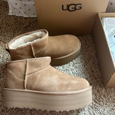 Ugg Classic Ultra Mini Platform Boots Color Chestnut Size 9 Brand New In Box Authentic *Ships Same Or Next Day* 3.5" Shaft Height 2" Platform Height Ugg Platform Mini, Ugg Platform Boots, Ugg Mini Platform, Uggs Platform, Uggs Ultra Mini, Ugg Ultra Mini Platform, Uggs Mini, Platform Uggs, Ultra Mini Uggs