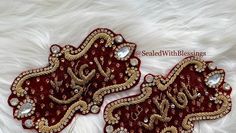 Maroon & Gold Velvet Imam Zamin SET Islamic Wedding/Travel/Nikaah/Engagement Shia Ya Ali Ya Fatima shaadi band imam zaman protection Crystal Wind Chimes, Cut Work