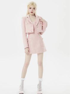 Product Show： Coat S Bust 88cm Shoulder 39cm length 32cm Waist 64cm Sleeve 59cm M Bust 92cm Shoulder 40cm length 33cm Waist 67cm Sleeve 60cm L Bust 96cm Shoulder 41cm length 34cm Waist 70cm Sleeve 61cm XL Bust 100cm Shoulder 42cm length 35cm Waist 73cm Sleeve 62cm Dress S Bust 80cm Shoulder 32cm Length 76cm Waist 60cm M Bust 84cm Shoulder 33cm Length 77.5cm Waist 64cm L Bust 88cm Shoulder 34cm Length 79cm Waist 68cm XL Bust 92cm Shoulder 35cm Length 80.5cm Waist 72cm Kawaii Style Fitted Mini Dress For Party, Kawaii Fitted Mini Dress For Party, Fitted Kawaii Mini Dress For Party, Fitted Party Sets With Pockets, Spring Kawaii Pink Mini Dress, Feminine Fitted Sets With Mini Length, Chic Pink Mini Length Sets, Pink Mini Skirt Sets For Spring, Cute Fitted Summer Outerwear