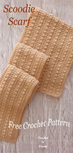 two crochet mittens sitting on top of a white sheet with the words, free crochet pattern