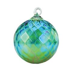 a green and blue glass ball ornament