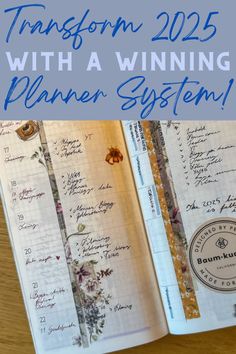 an open planner book with the title transform 2013 with a winning planner system on it