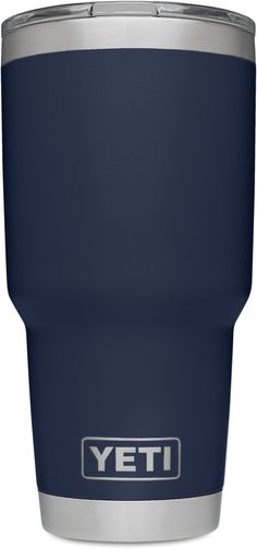 yeti insulated tumbler cup with lid in navy blue and silver, 16oz