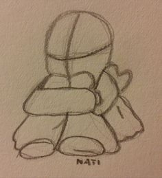 a drawing of a teddy bear with a backpack on it's back and the name nati written in black ink