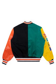 - regular fit- 50% WOOL, 50% POLYESTER- green Multicolor Varsity Outerwear For College, Multicolor Casual Varsity Jacket For College, Multicolor Varsity Outerwear For Winter, Fall Multicolor Varsity Jacket With Patchwork, Multicolor Patchwork Varsity Jacket For Fall, Multicolor Long Sleeve Outerwear For College, Casual Multicolor Long Sleeve Outerwear, Multicolor Patchwork Varsity Jacket For Streetwear, Multicolor Long Sleeve Varsity Jacket For Fall