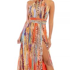 This Is A Beautiful Orange, Multi-Color, Maxi Dress. This Comes In Sizes S, M, & L. Bohemian Midi Dress With Vibrant Print For Party, Sleeveless Multicolor Print Party Dress, Vibrant Summer Maxi Dress For Parties, Vibrant Summer Party Maxi Dress, Summer Party Vibrant Maxi Dress, Summer Party Maxi Dress In Multicolor Print, Summer Style Multicolor Print Maxi Dress For Party, Vibrant Print Maxi Dress For Summer Evenings, Multicolor Print Midi Dress For Summer Party