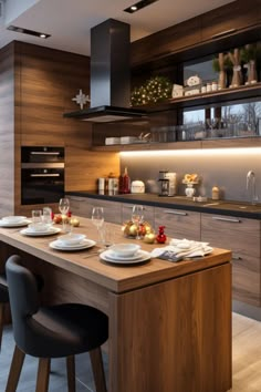 the kitchen is clean and ready to be used for dinner or other special mealtime