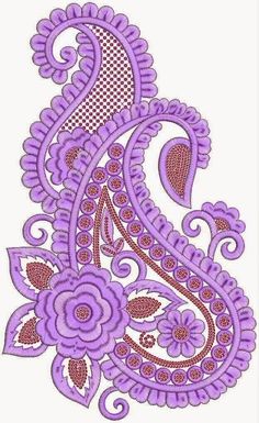 an intricate purple paisley design with flowers and leaves on the side, it is very easy to draw