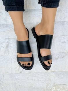 Leather Slide Sandals, Greek Sandals, Leather Slippers