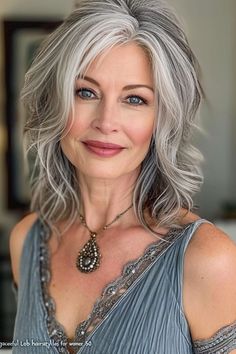 Grey Short Haircut, Shoulder Length Hair Grey, Layered Silver Hair, Perfect Curly Hair, Beautiful Gray Hair