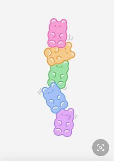 the letter j is made up of gummy bears in pastel colors and font that says, i love you