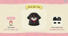 an animal crossing character is wearing a black t - shirt with red and white eyes