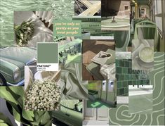 a collage with green and white colors